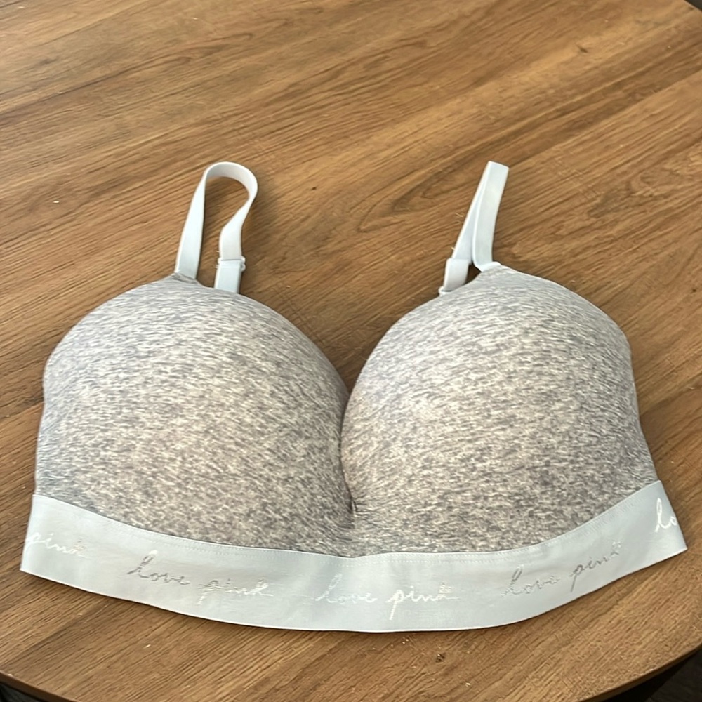 Pink Victoria’s Secret grey bra no underwire 38DD